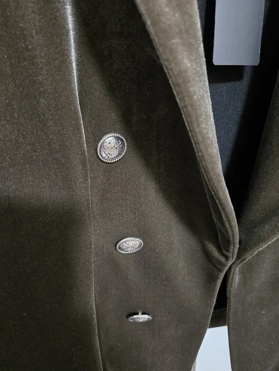 Joseph Ribkoff Olive Velvet Double-Breasted Blazer Jacket - Women - Picture 8 of 11